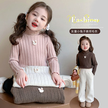 女童兔头高领毛衣秋冬款2025新款儿童韩版时尚小女孩加厚洋气上衣