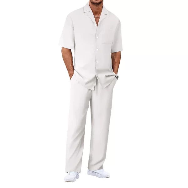 European and American men's 2025 new casual trend suit loose lapel short sleeve trousers temperament simple two-piece set
