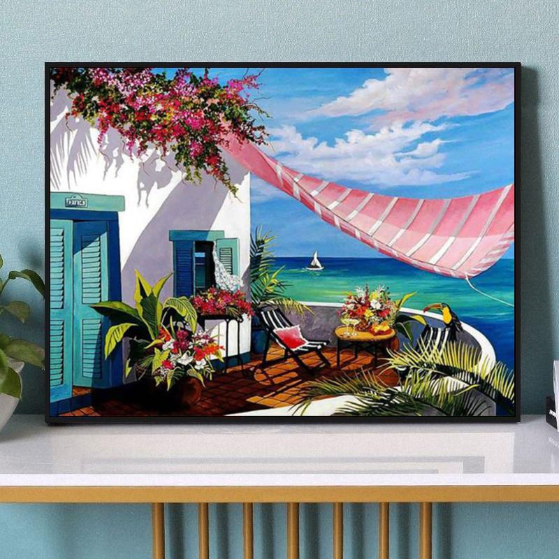 DIY pintura al óleo digital Comercio exterior Amazon ciudad neón Puerto paisaje transfronterizo entrega de una sola pieza al por mayor estación independiente