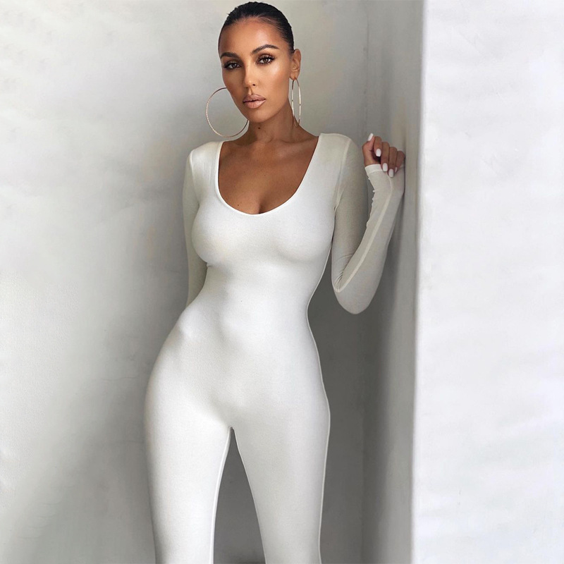 Women Clothing Summer Long Sleeve Slim Fit Hip Raise One Piece Trousers
