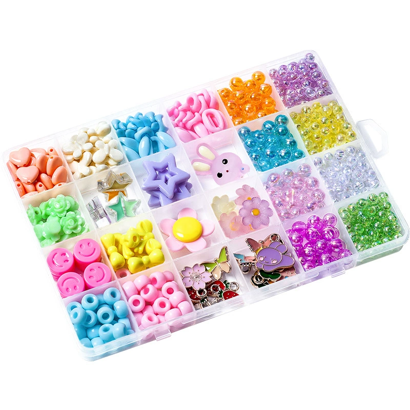 Beaded Children's Bracelet Kit, 24-Cell Organizer, Handmade Multicolor Beads