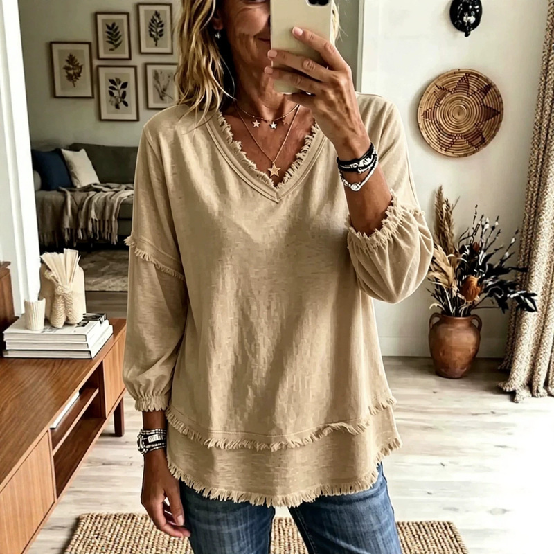 2026 Summer Fringed Long-Sleeve Top Amazon Aliexpress Independent Site European and American Cross-Border Commuter Shirt