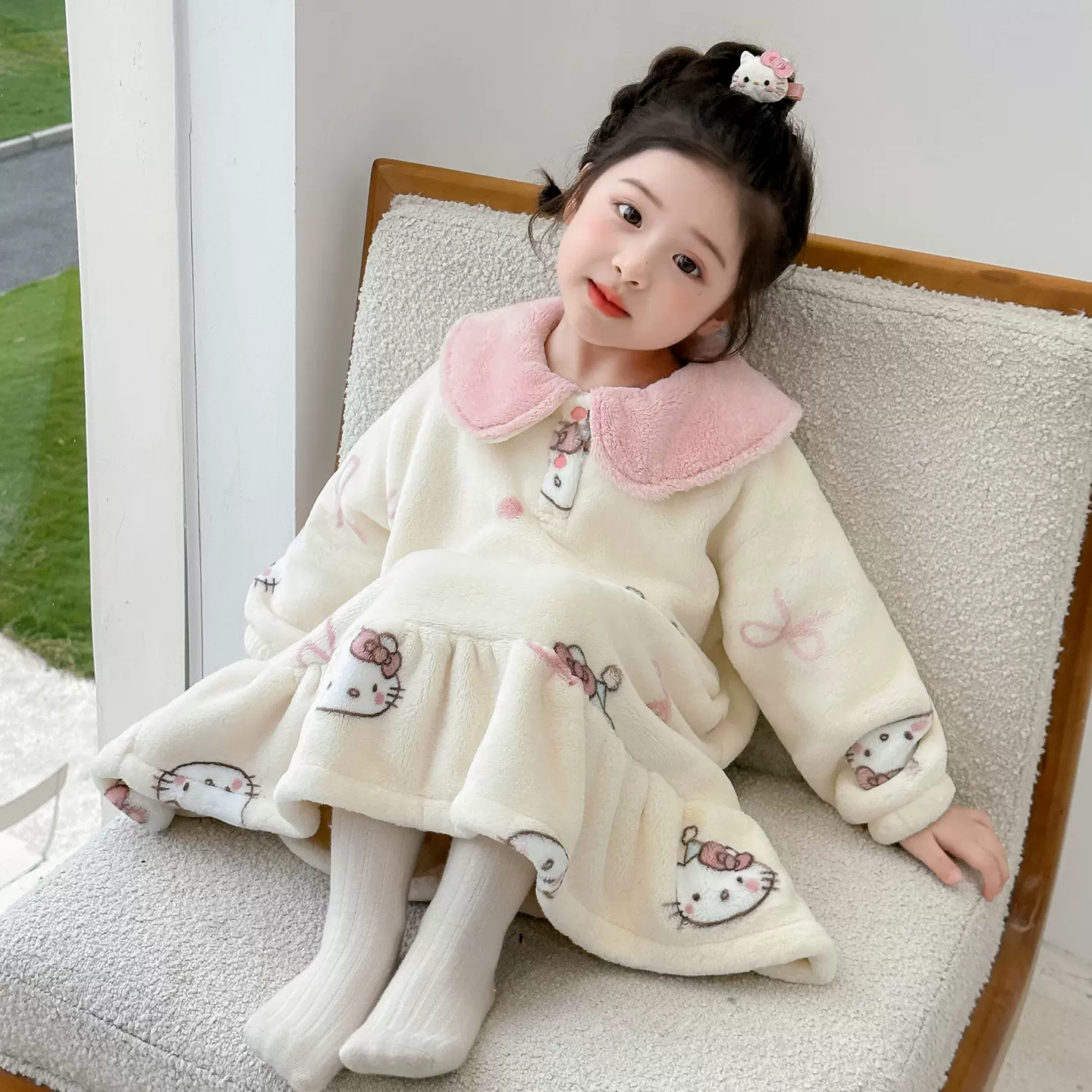 女童睡衣秋冬季考拉绒加厚珊瑚绒儿童浴袍家居服宝宝睡裙女孩睡袍