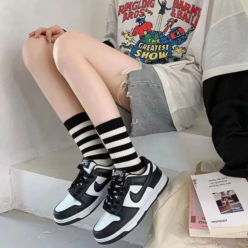 袜子女秋冬中筒2025新款运动长筒黑白色条纹长袜包邮休闲百搭时尚|undefined