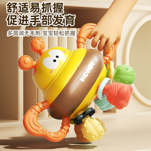 Cross-border cartoon bee Manhattan busy ball three-in-one baby grab ball teething soft rubber soothing rattle toy