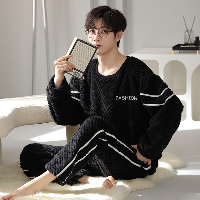 Pareja de franela pijamas de lana de coral hombres y mujeres de dibujos animados de invierno más tamaño cálido forro polar engrosado homewear traje