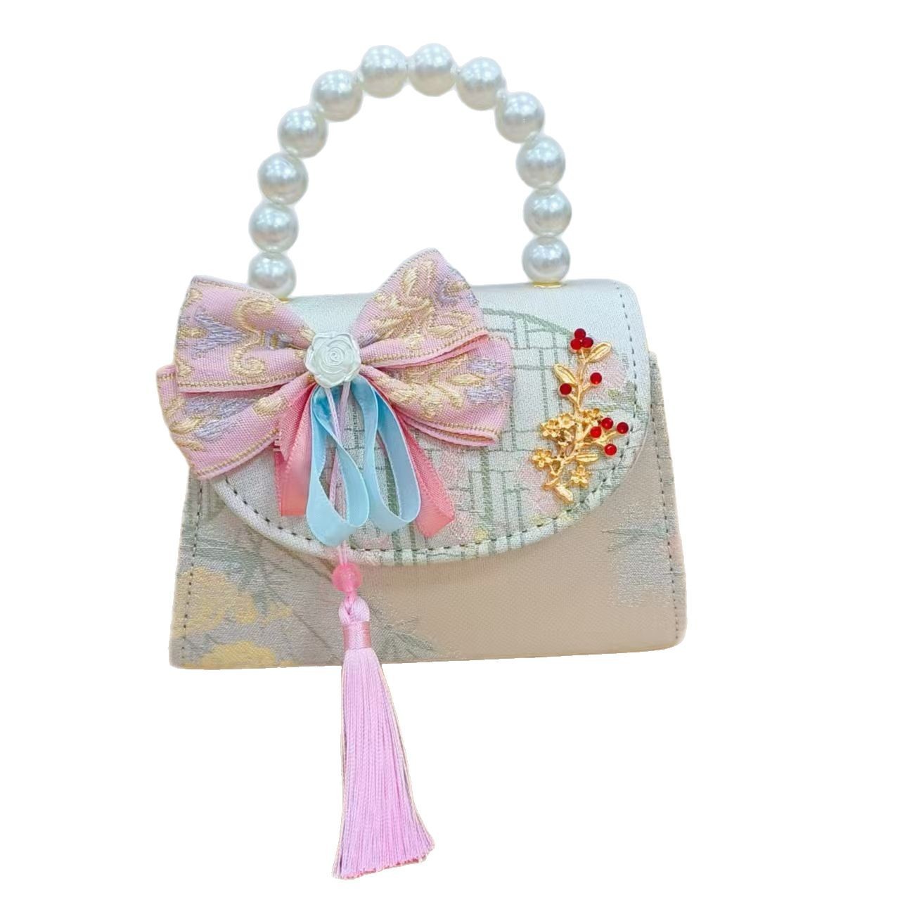 Niños pequeños bolsos de hombro de viento de fragancia de alta calidad exquisita niña antigua bolso de cambio princesa perla bolso de mano