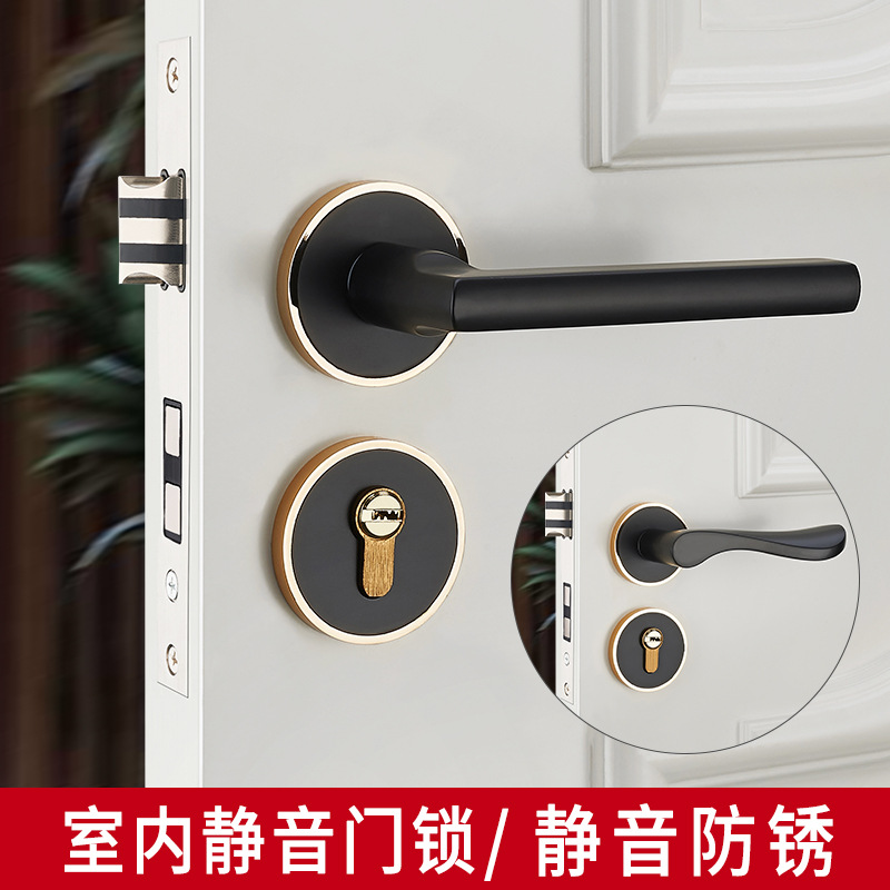 Cerradura de puerta de dormitorio interior de estilo europeo negro puerta de madera hogar universal baño split mudo manija de la puerta cerradura de la puerta