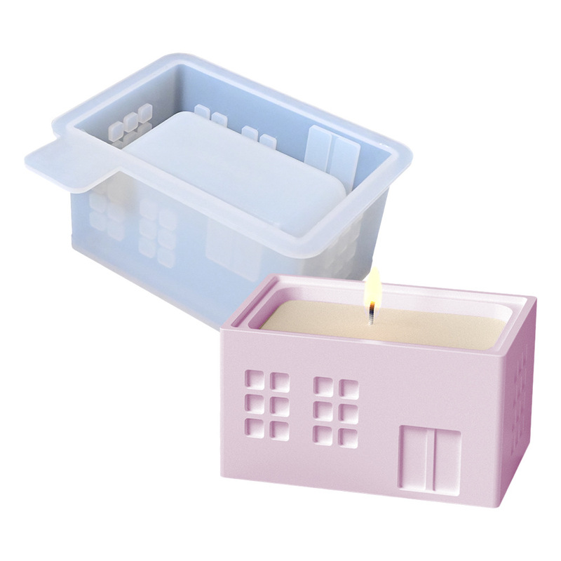 ヨーロッパの煙突ハウス収納瓶接着剤型 DIY アロマセラピー石膏キャンドルカップ蓋付きハウスシリコン型|undefined