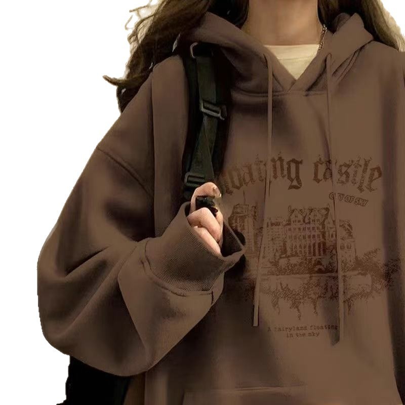 中长款连帽薄款卫衣女秋冬新款慵懒风设计感宽松套头上衣外套|undefined