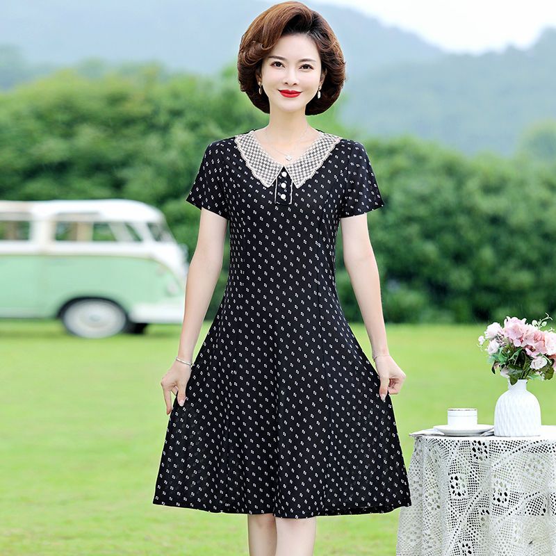 Mother's Summer Dress Fashion 40-year-old New Middle-aged and Elderly Women's Summer Dress Western Style Long Skirt Young Clothes 50 Mother's Summer Dress Fashion 40-year-old New Middle-aged and Elderly Women's Summer Dress Western Style Long Skirt Young Clothes 50