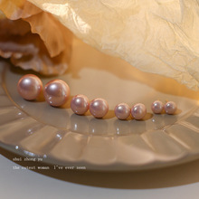 施家粉色馒头珍珠耳钉女小众设计气质高级感耳环S925银针饰品耳饰