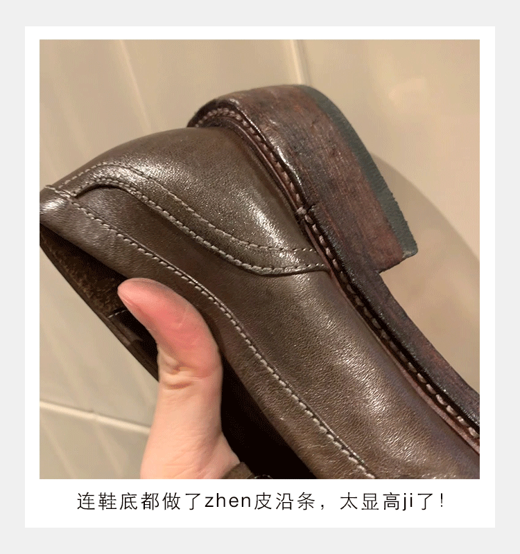 Giày lười nữ da bò mũi tròn gót vừa 3–5 cm — Điểm đen, Đốm nâu cổ điển chi tiết 7