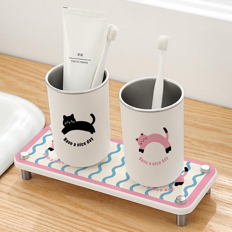Cartoon Diatom Mud Storage Rack Absorbent Pad Bathroom Stainless Steel Wash Cup Electric Toothbrush Mouthwash Cup Drain Pad