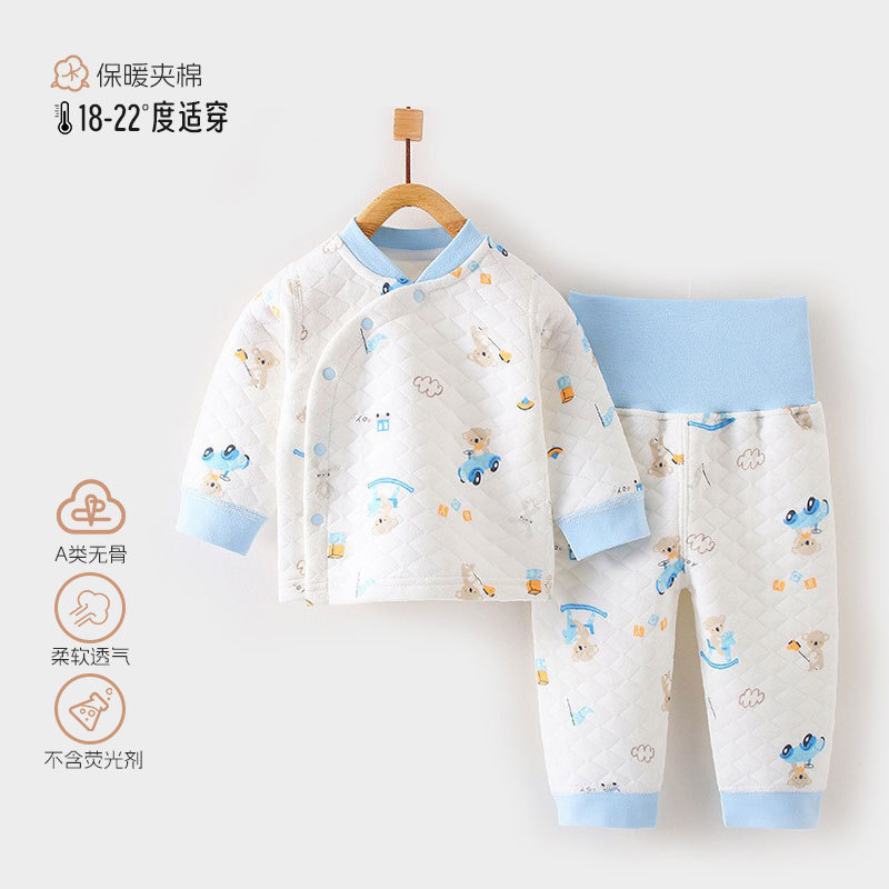初生婴儿衣服三层保暖夹棉宝宝家居服婴幼儿时尚外出套装安阳童装|undefined