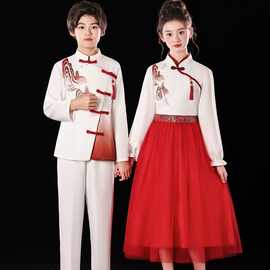 儿童合唱演出服中小学生合唱团元旦诗歌朗诵红色爱国表演服装礼服