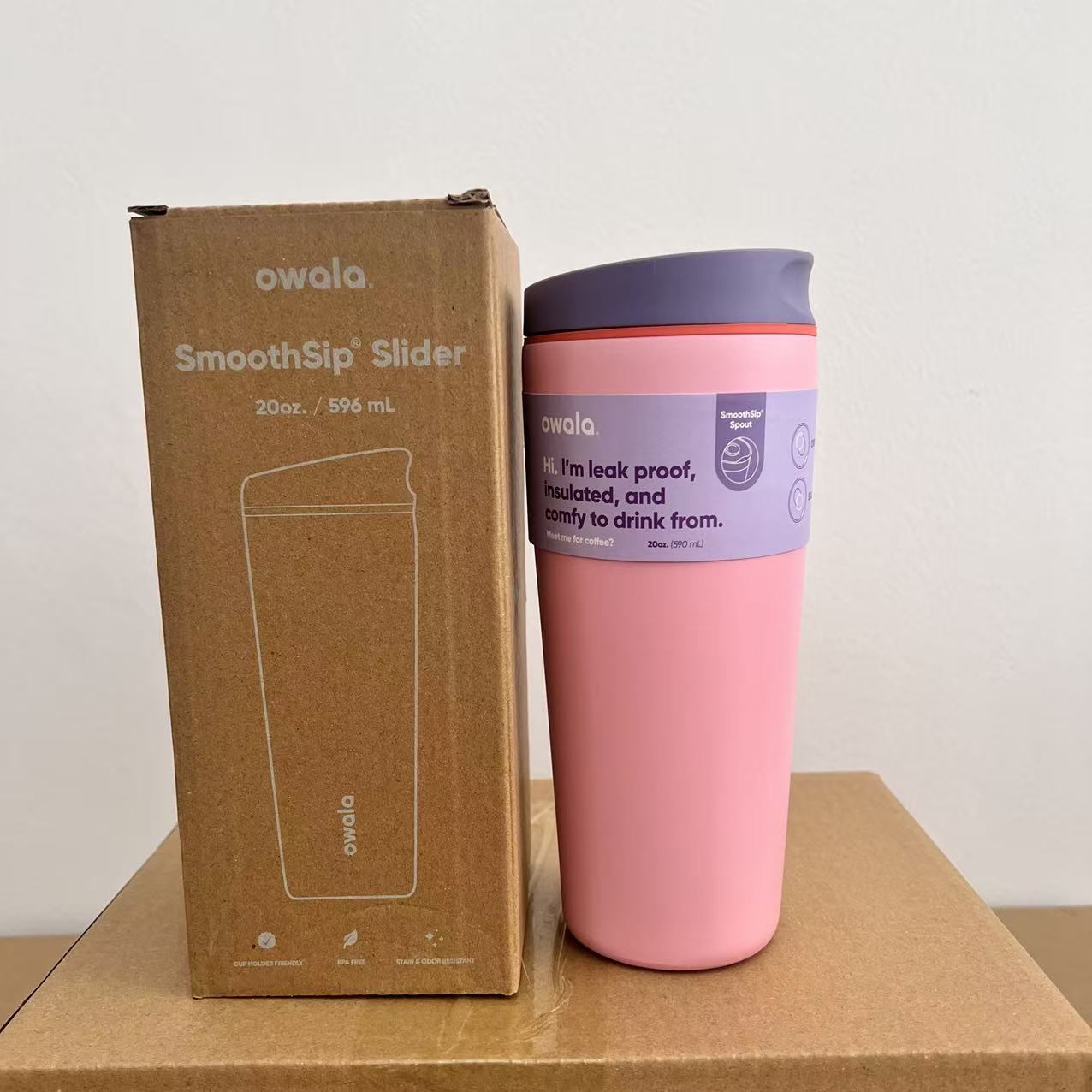 커피컵 핑크 그레이 뚜껑 20oz