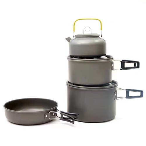 Pot set for 4-5 people, large capacity camping combination pot set, portable outdoor cooking utensils and pots, hard softened aluminum