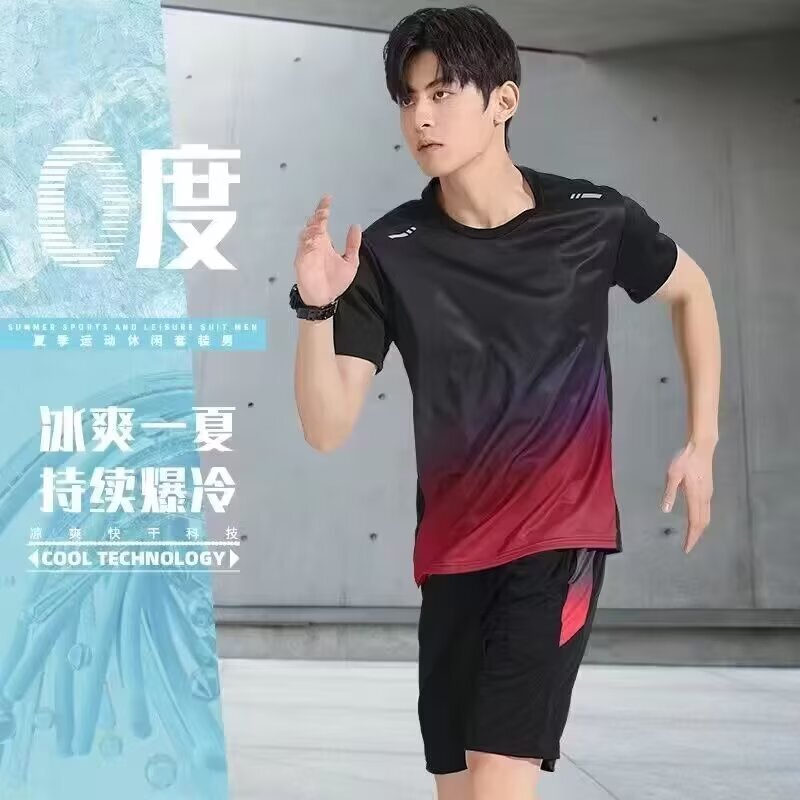 中国チームメンズスポーツスーツツーピース速乾性卓球カジュアル半袖5点パンツランニングフィットネススーツ|undefined