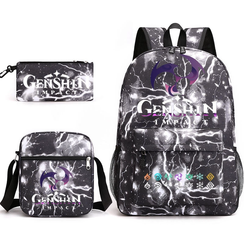 Backpack set (Genshin) 3‑piece — backpack, one‑shoulder bag, pencil case, assorted colors