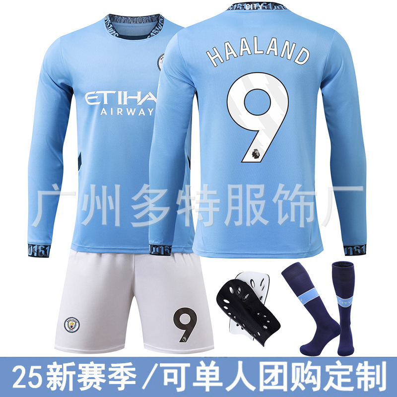 Long-sleeved 25 Manchester City Home No. 9 Harland Football Jersey 17 De Bruyne 10 Glalish Jersey suit