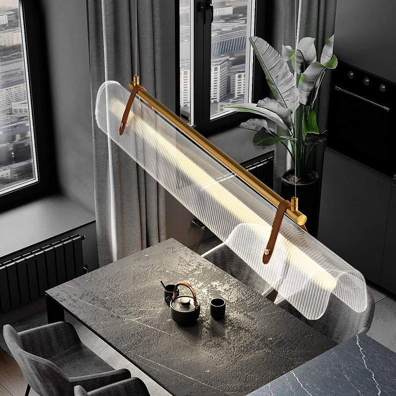 Cuero de comedor moderno simple diseño de barra larga mesa de comedor de escritorio palabra una oficina sala de té candelabro diseño simple colgante