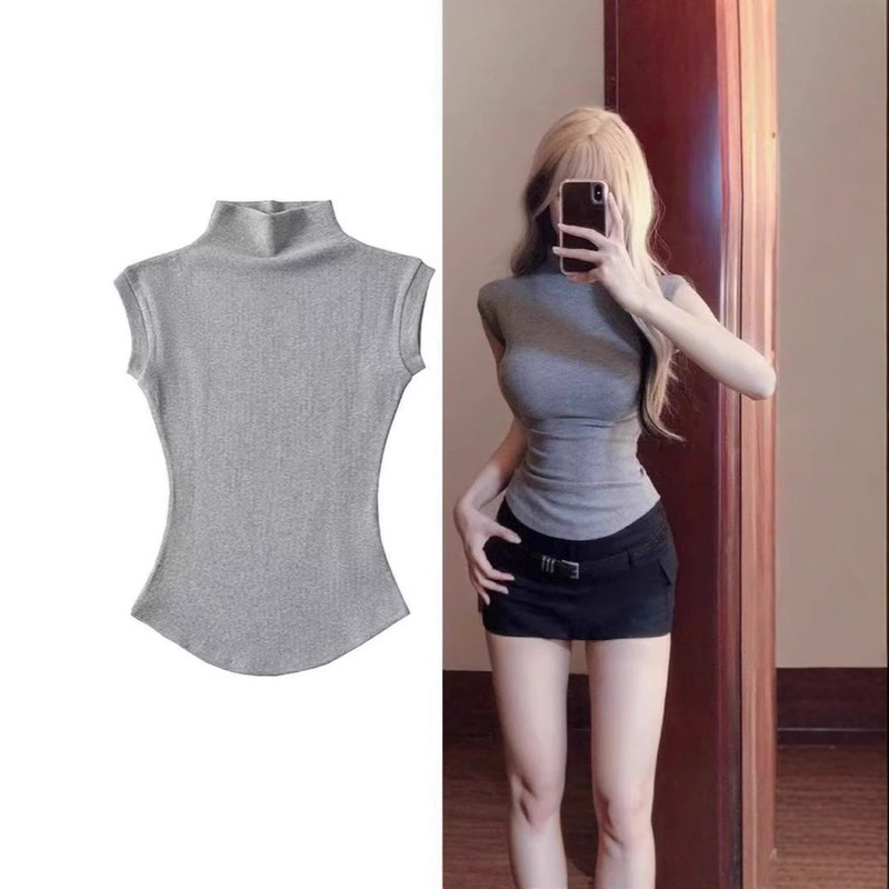 Half Turtleneck Right Shoulder Short-Sleeved T-Shirt for Women Summer 2025 New Tight-Fitting Slimming Look Unique Super Nice Single Wear Short Top Half Turtleneck Right Shoulder Short-Sleeved T-Shirt for Women Summer 2025 New Tight-Fitting Slimming Look Unique Super Nice Single Wear Short Top