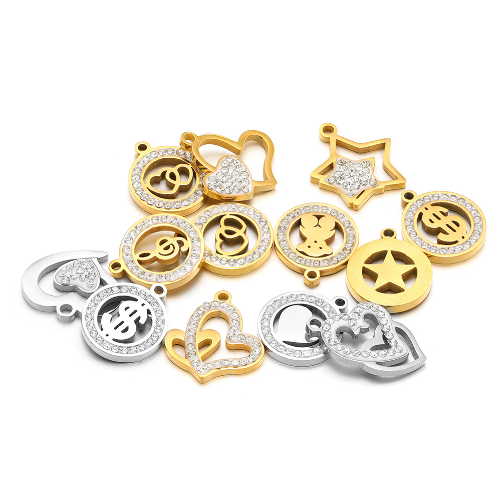 Star, Heart Shape, Dollar Pattern 5 PCS/Package 304 Stainless Steel Star Heart Shape Dollar Pendant