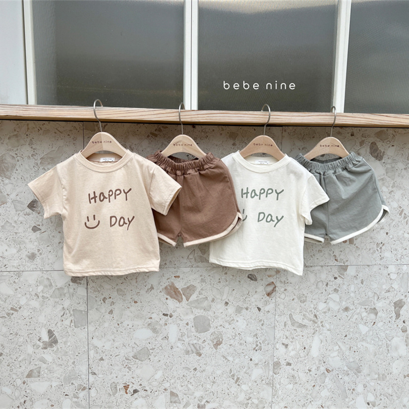 [SMS] ropa de verano para bebés 2022 ropa de verano nueva impresión de letras para niños juego de colores contrastantes ropa de verano para bebés