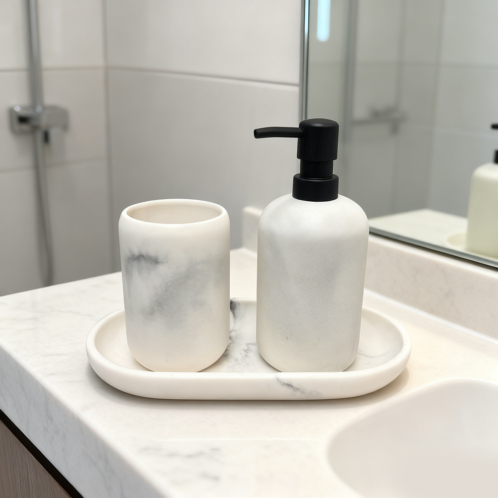 Baño de resina de cuatro piezas set de lavado set de botella de desinfectante de manos inodoro soporte de cepillo de inodoro de inodoro de hotel suministros de almacenamiento de baño