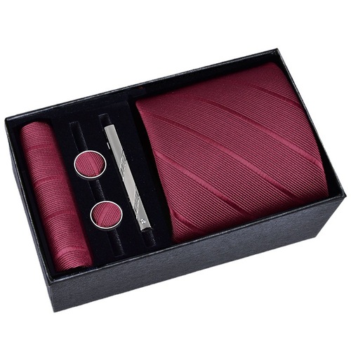 Gift box] Men's tie square, cufflinks, tie clip five-piece set, LOGO formal business blue stripes