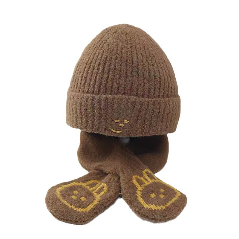 Baby Hat Winter Cute Korean Style Boys and Girls Rabbit Wool Hat Autumn and Winter Baby Knitted Hat Scarf suit_voghion.com