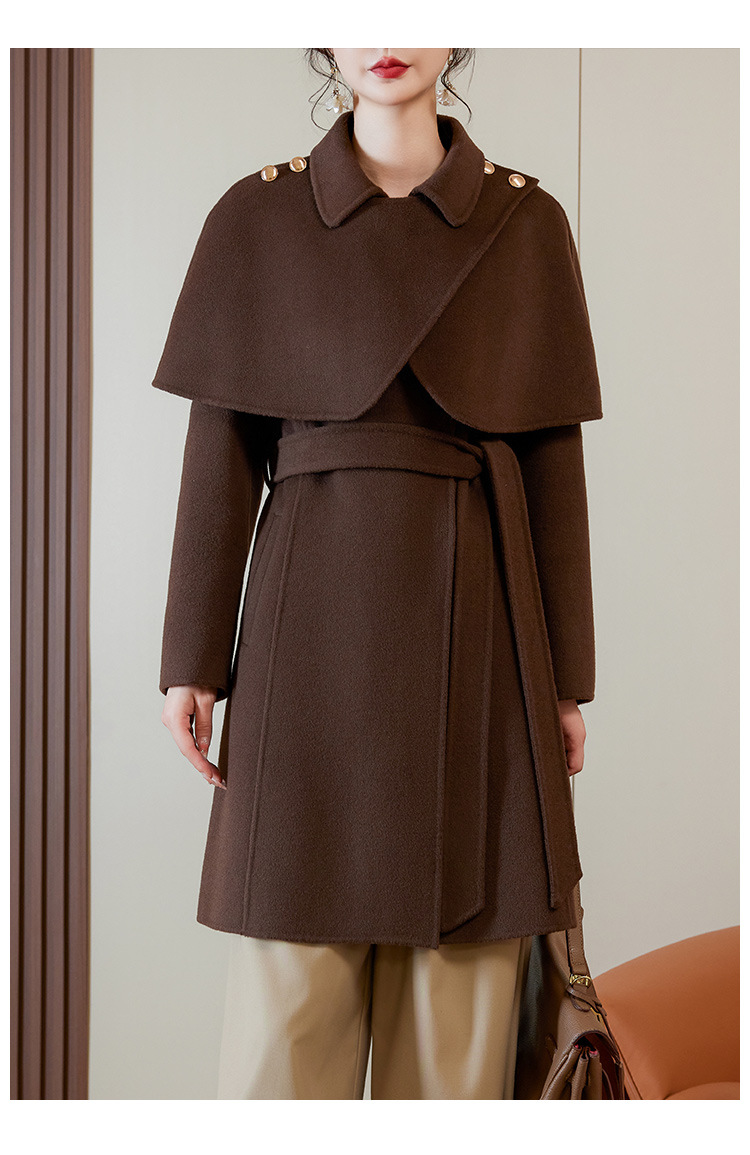 New Women's Cape Wool Trench Coat Long Casual Woolen Button