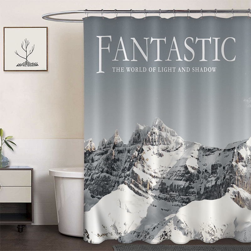 Cortina de ducha de poliéster impresa con hebilla de cortina de ducha de plástico baño cuarto de baño cortina de partición impermeable a prueba de moho