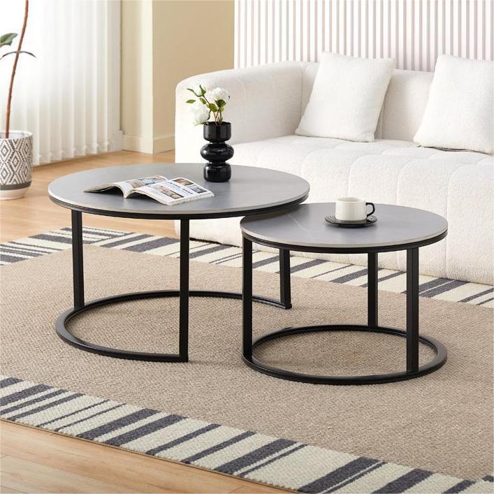 Mesa de té de plástico de MDF de lujo ligero de alto nivel de tamaño redondo mesa de café de vidrio templado mesa de café