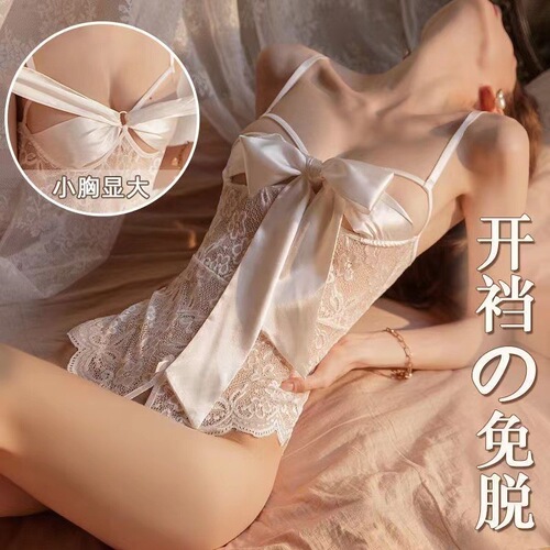 No need to take off large size hollow bud sexy uniform open body underwear sexy silk tight pajamas see-through women's bodysuit