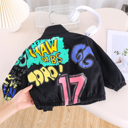 Boys Graffiti Cotton Jacket  Spring and Autumn New Style Children's Handsome Jacket Fashionable Foreign Trade Tops for Children