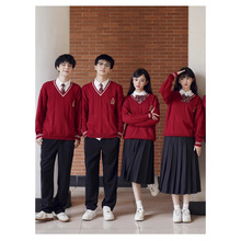 班服秋季学院风红毛衣初高中生运动会毕业合唱演出服毕业校服套装