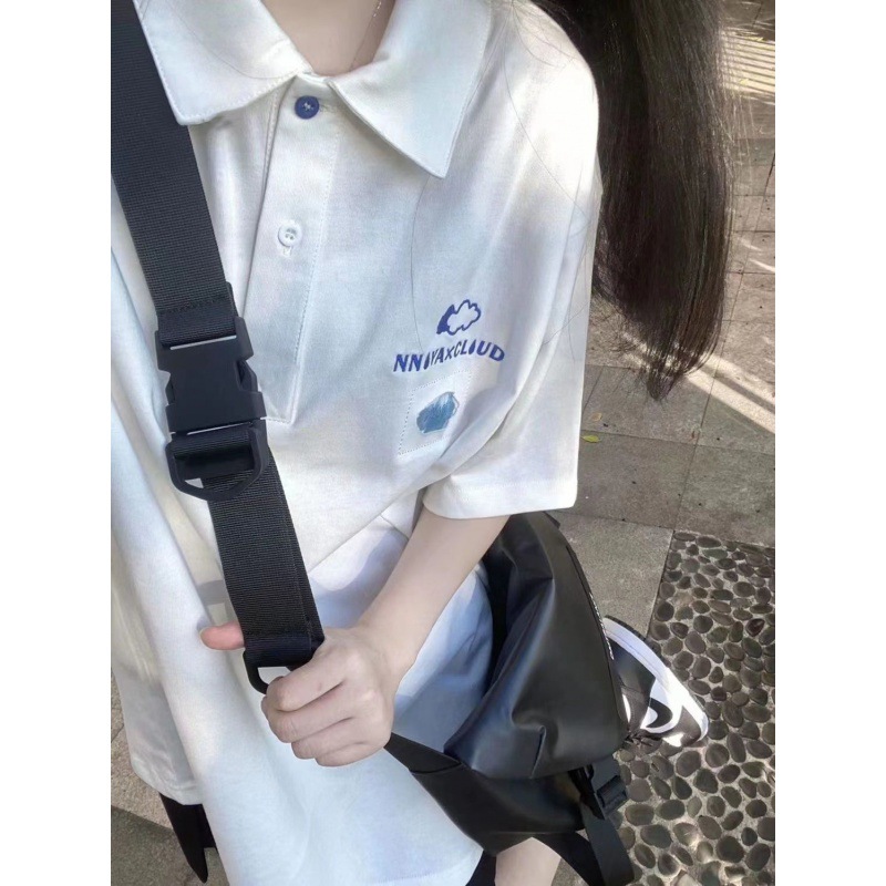 98%新款polo衫短袖T恤女夏季2024新款学生韩版宽松白色上衣ins潮