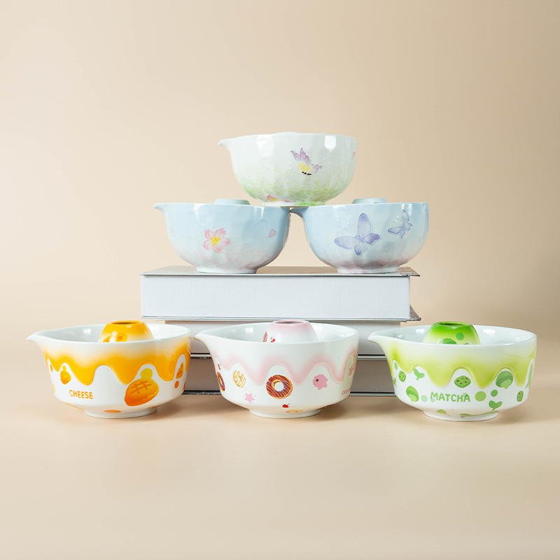 跨境日式卡通抹茶碗抹茶套装百本立茶筅立手绘图案抹茶套装|undefined
