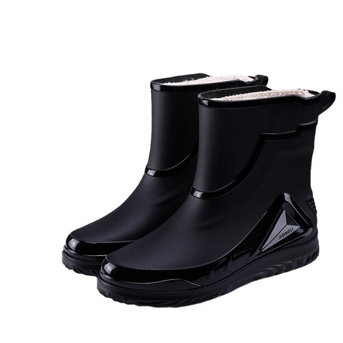 Men's New Fashion Slip-on Rain Boots Short Leg Waterproof Mid-Calf Rain Boots Short Water Shoes with Fleece Work Outdoor Cross-border