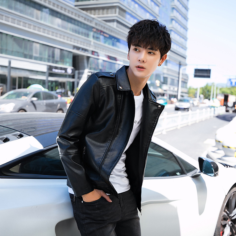 2025 New Men's Leather Jacket Slim Fit Autumn Casual Biker Trendy Brand Turn-Down Collar Stylish Handsome