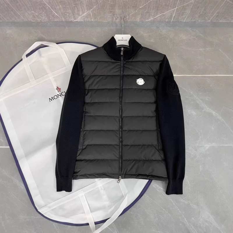 European Style m Mengjia Knitted Patchwork Casual Men's down Jacket with White Duck Down, Warm, Fashionable, Slim Fit, Stand Collar