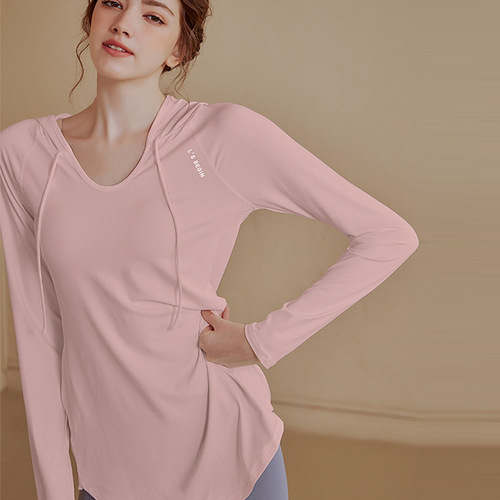 Fitness wear women's loose long-sleeved casual sports top mid-length yoga wear top hooded fitness wear sweatshirt autumn