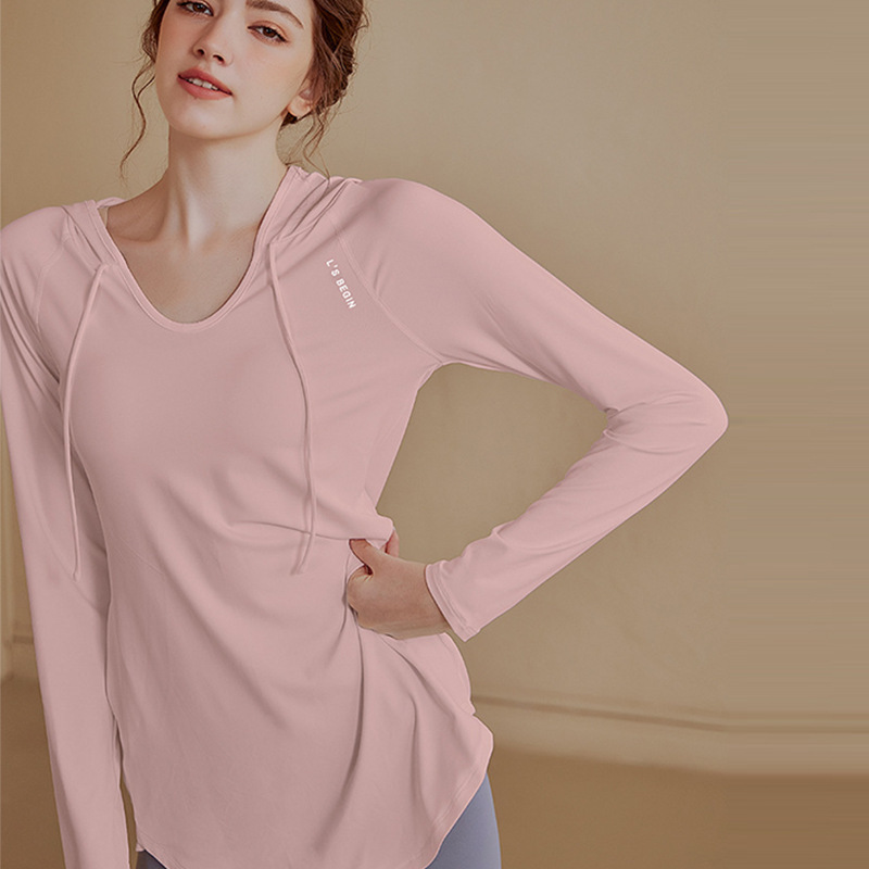 Fitness Clothes Women's Loose Long-sleeved Casual Sports Top Mid-length Yoga Clothes Top Hooded Fitness Clothes Sweater Autumn