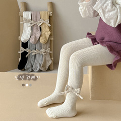 女童連褲襪秋季薄款蝴蝶結兒童打底褲小公主襪子寶寶棉襪白色秋款