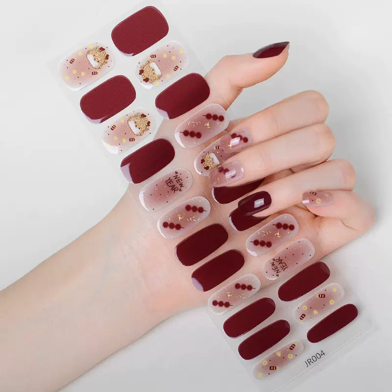 烫金烫银凝胶美甲贴防水持久UV质感设计爆闪半固化指甲贴跨境专供