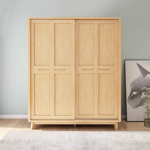 Nordic solid wood sliding door wardrobe modern simple small apartment master bedroom sliding door simple economical wardrobe