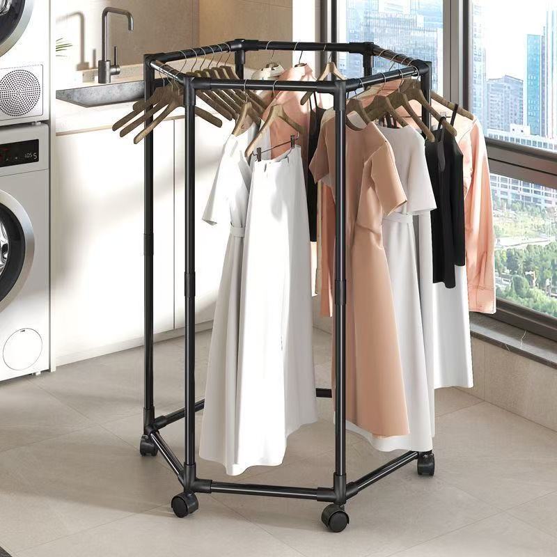 Simple Multifunctional Clothes Drying Rack, Movable Rotating Floor-Standing Clothes Rack, Large Capacity Hexagonal Rotating Clothes Drying Rack