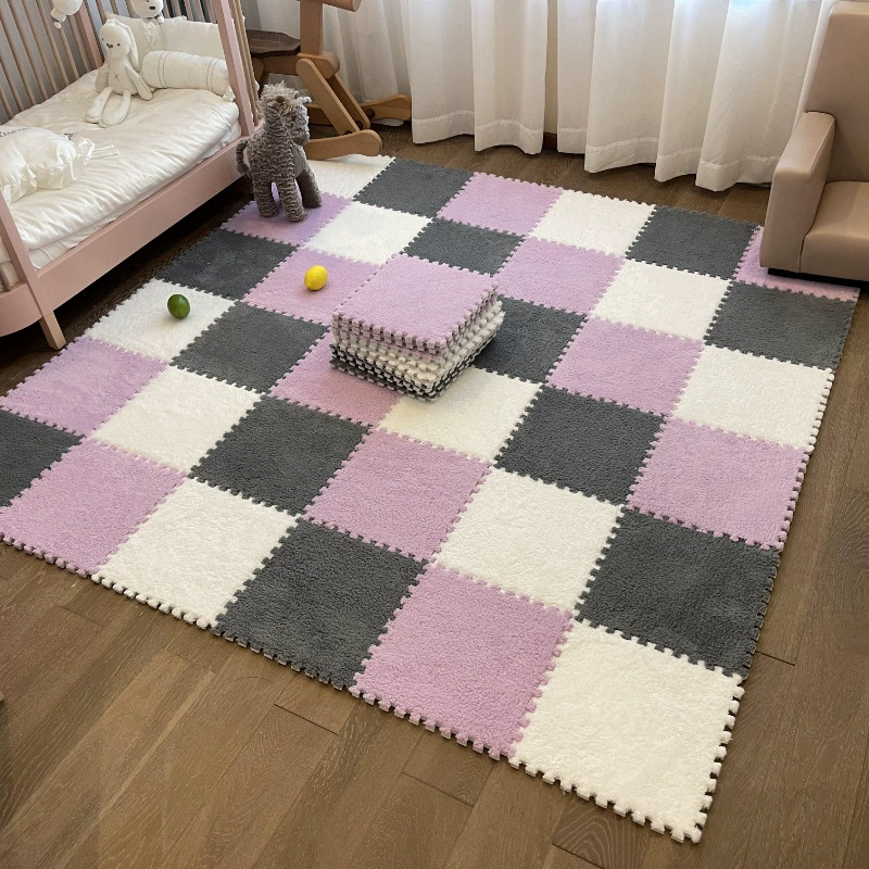 Sub-cut carpet, bedroom bedside blanket, large-area children's foam floor mat, plush, stain-resistant, fully spliced